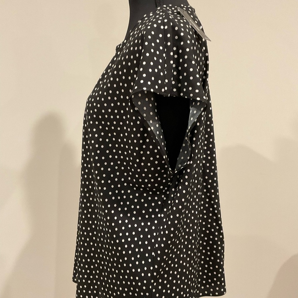 Express Black and White Polka Dot Blouse Short Sleeve Relaxed Fit - Picture 3 of 3